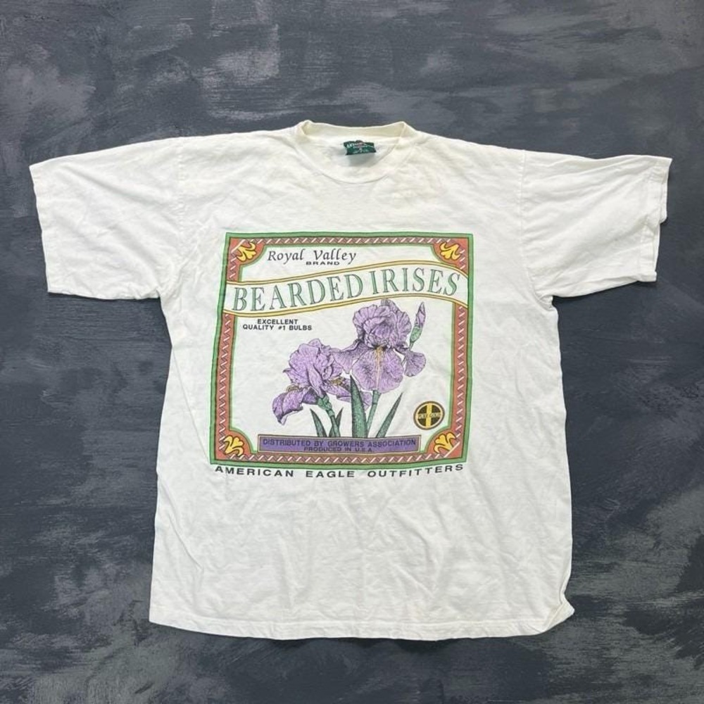 Vintage American Eagle Shirt Mens XL‎ White 1990s Bearded Irises